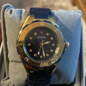 MICHELE Tahitian Jelly Bean Watch. 160. Navy and Gold. Excellent condition.